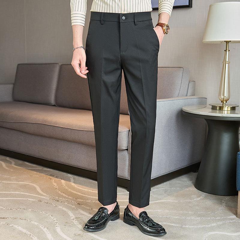Light Luxury Spring Men's Casual Pants Elastic Business Straight Men's Nine-point Pants