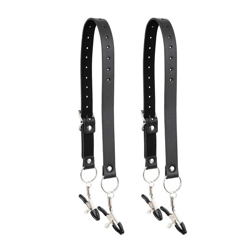 Black Leather Strap Harness Nipple Clamps Bdsm Slave Fetish Bondage Restraints Labia Clips Erotic Accessories Sextoys