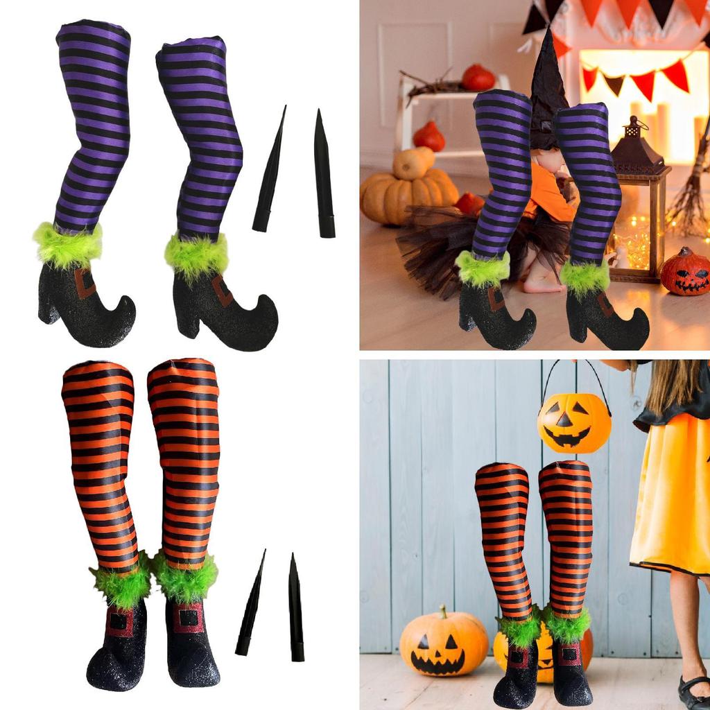 2x Halloween Witch Legs with Stakes Party Haunted House with Shoes Indoor Outdoor Scary Wicked Witch Legs Halloween Decoration