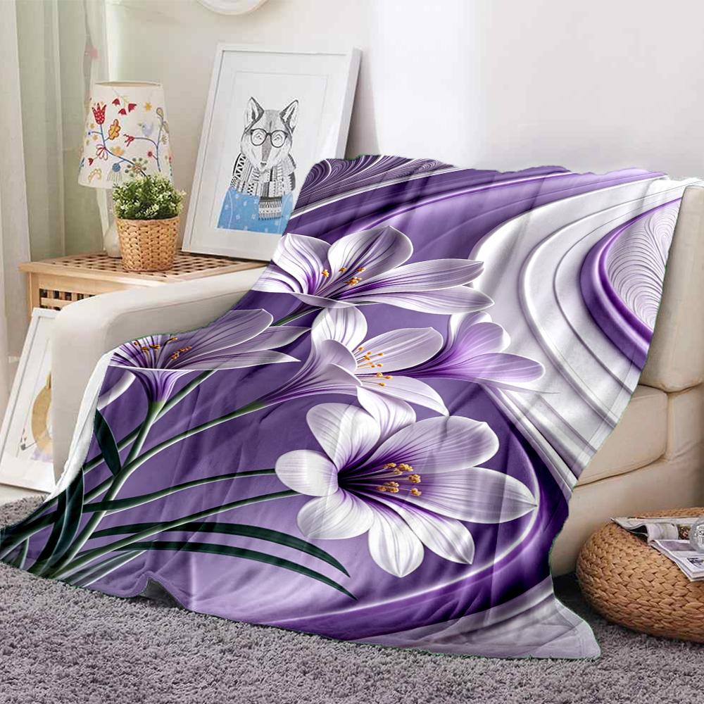 1Pc Purple Floral Abstract Blanket Soft And Comfortable Casual Warm Camping Travel Christmas Halloween Xmas Gift M928576