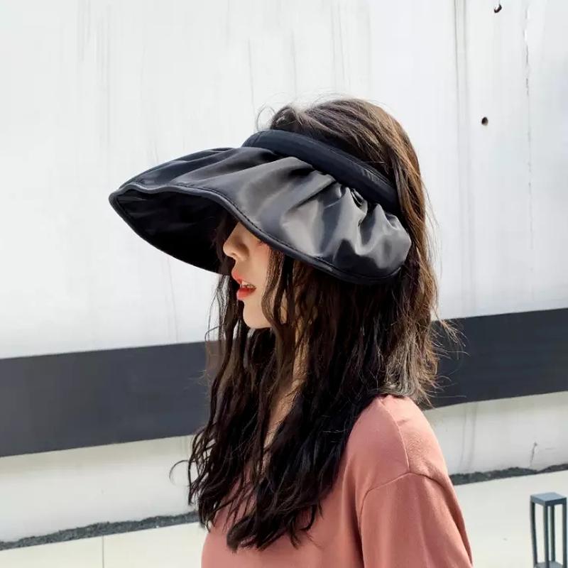 1 adet yaz katlanabilir kadın boş üst Sunhat açık seyahat için uygun nefes alabilen rüzgar geçirmez Sunhat geniş büyük kabuk şapka