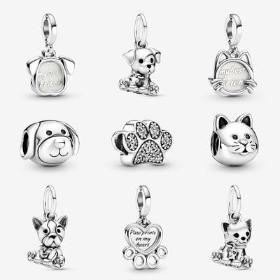 Original 925 Sterling Silver Charm Dog Puppy Cat Paw Pendant Charms Fit  Bracelets Necklaces Diy Jewelry for Women