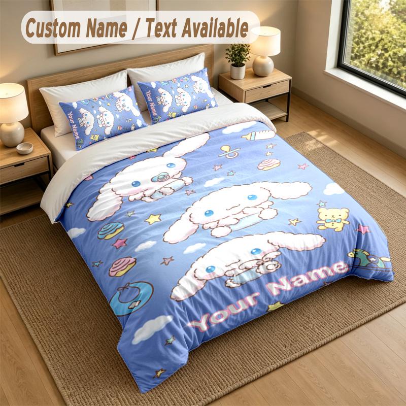 3Pcs Bedding Set Custom Name Text, 1 Sheet 2 Pillowcases Home Bed DecorCinnamoroll