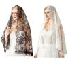 Lace Veil Mid-Length Shawl with Exquisite Lace Binding Elegant Head Scarf for Bridal Gothic Halloween Lolita Dress Matching