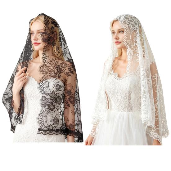 Lace Veil Mid-Length Shawl with Exquisite Lace Binding Elegant Head Scarf for Bridal Gothic Halloween Lolita Dress Matching