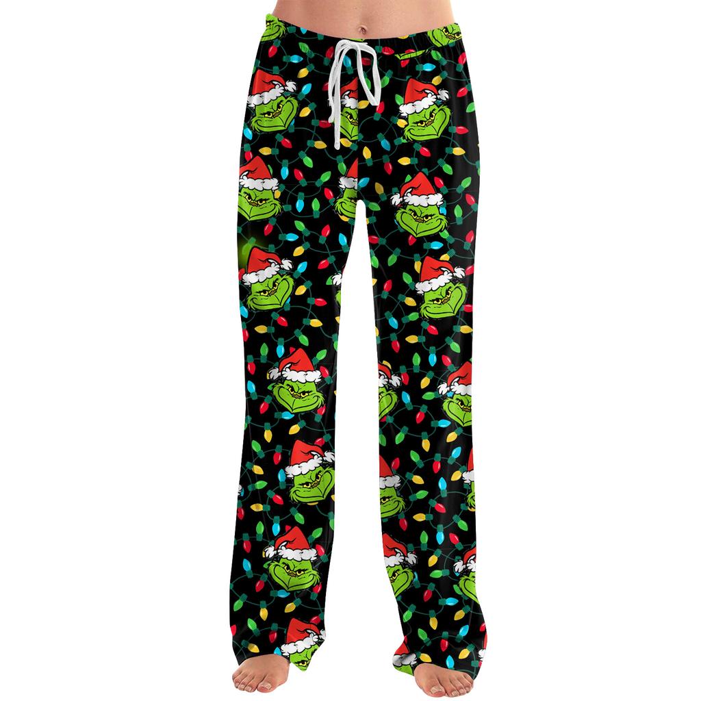 Dámské pyžamové kalhoty na spaní ležérní kalhoty se stahovací šňůrkou v pase pohodlné rovné kalhoty na jógu volné