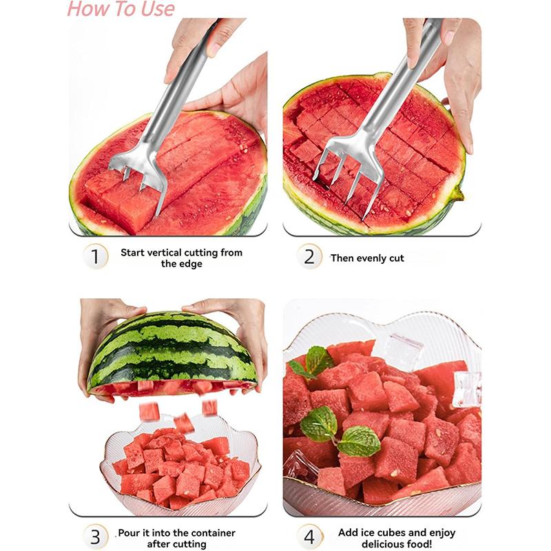 Stainless Steel Watermelon Fork Slicer Fruit Divider Professional Watermelon Cutter Dual-Use Fruit Cutting Fork