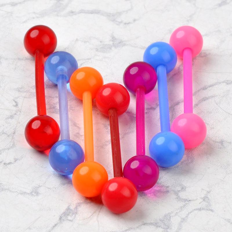 10Pcs Mixed Colorful Flexible Silicone Barbell Stud Tongue Ring Ball Bars Belly Navel Rings Stud Body Piercing Jewelry
