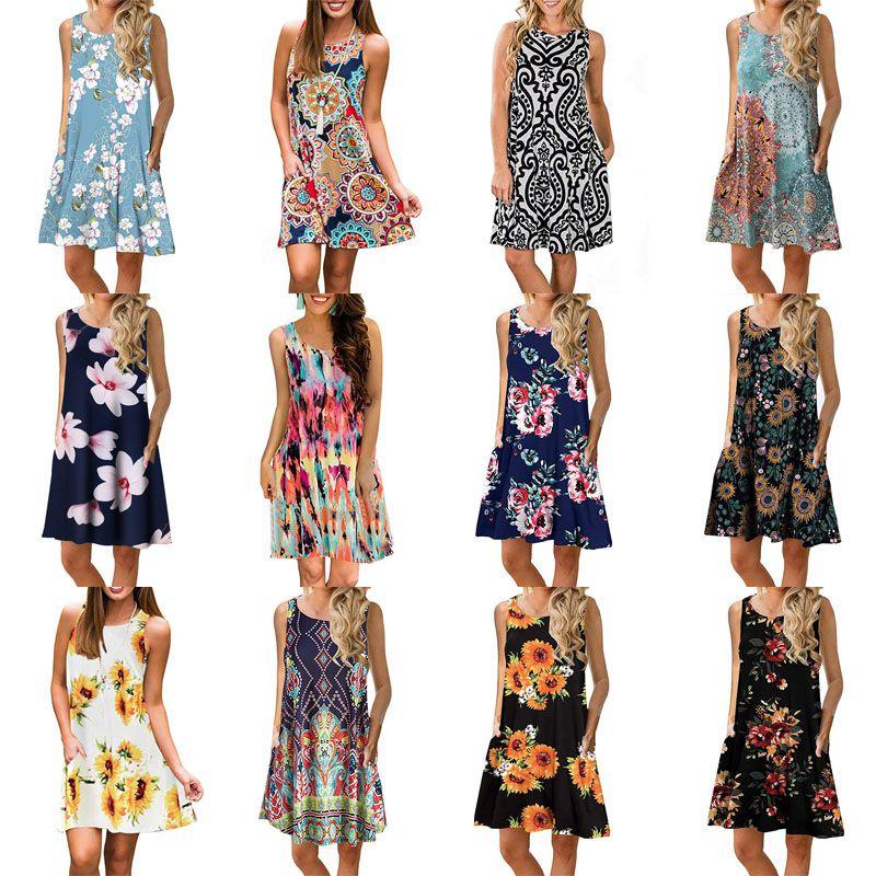 Women's Summer Boho Floral Tank Dress With Comfortable Loose Fit For Casual Beach Outings