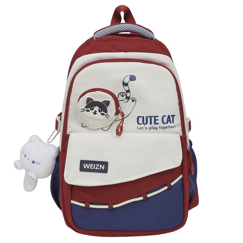 

Рюкзак контрастного цвета, женский рюкзак большой вместимости, школьный рюкзак для студентов с кошельком для монет красный