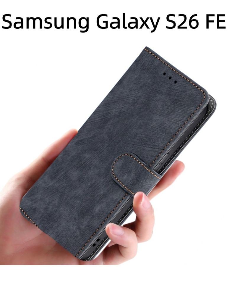 For Samsung Galaxy S26 FE Flip Case RFID tection Dual-Layer Card Slot Soft Silicone External Leather Stand Holder Flip Cover