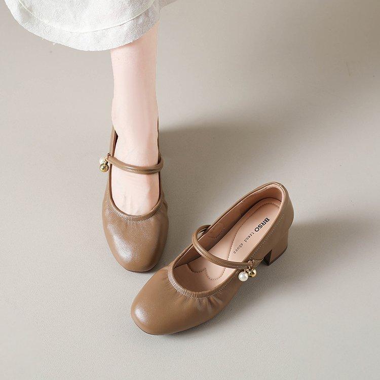 

[youshilai] French retro Mary Jane shoes 2025 autumn new shallow thick heels high heels women 40