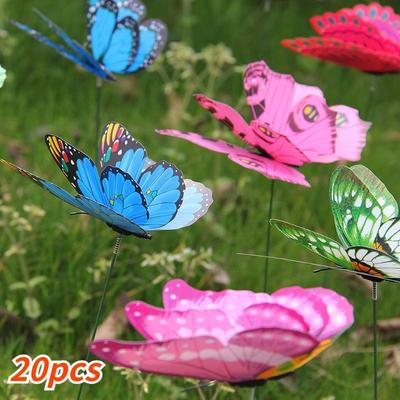 20pcs Double Layer Butterflies Garden Yard Planter Colorful Butterfly Stakes Decoracion Outdoor Decor Flower Pots Decoration