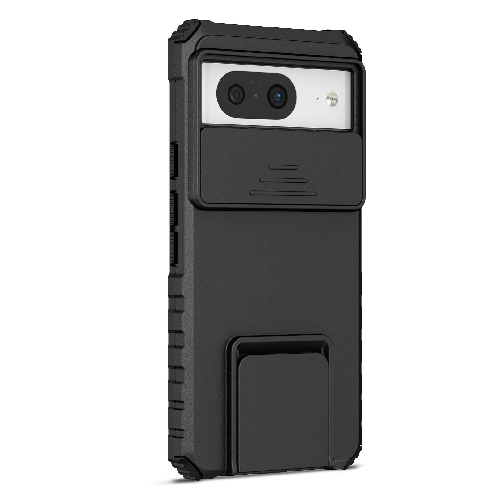 

Kickstand Case for Google Pixel 8 PC+TPU Anti-drop Phone Protector with Slide Camera Cover Black