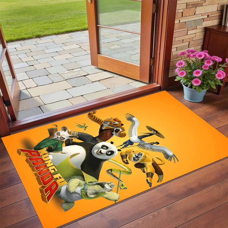 Anti‑Slip Crystal Velvet Floor Rug, Kung Fu Panda Design Carpet for Indoor Living Bedroom Home Decoration