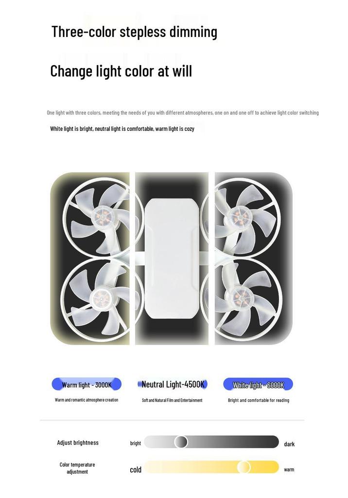 Cross-border Foldable LED Ceiling Fan Light with E27 Base and Four Blades