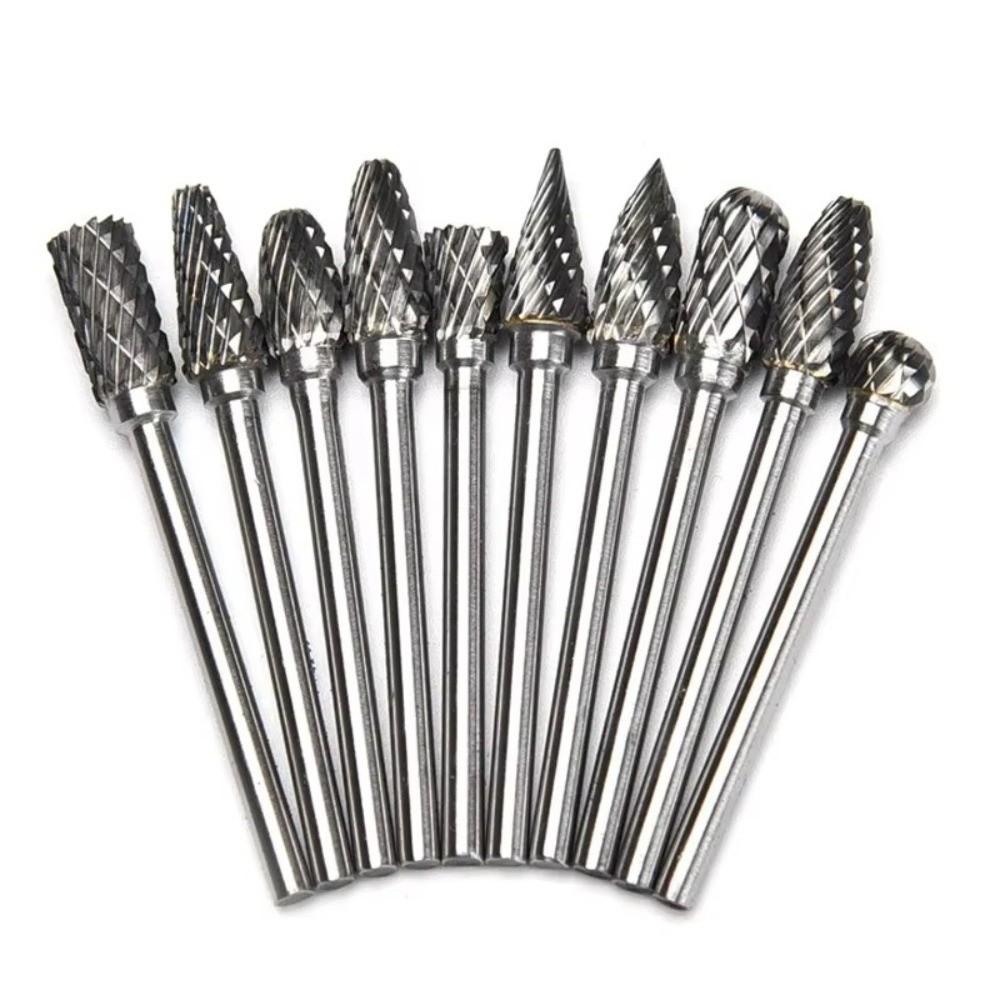 10pcs/set Hard Zinc Zinc Alloy Tungsten Carbide Burr 6mm Shank Drill Bit Rotary File Metal Engraving
