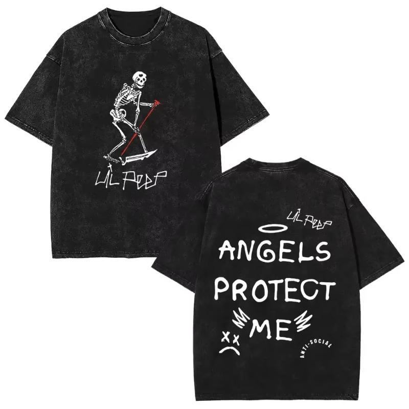 Wyprane Vintage Raper Lil Peep Koszulki z Dwustronnym Nadrukiem Unisex Moda Damska Hip Hop Oversize Krótki Rękaw Koszulka Streetwear