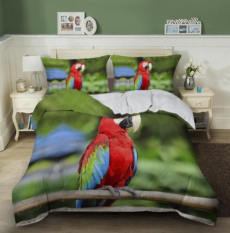 Ložní souprava Ara King/Queen Size Barevný Papoušek Povlak na Peřinu Děti Chlapci Přírodní Tropická Zelená Rostlina Pták Polyesterový Povlak na Přikrývku