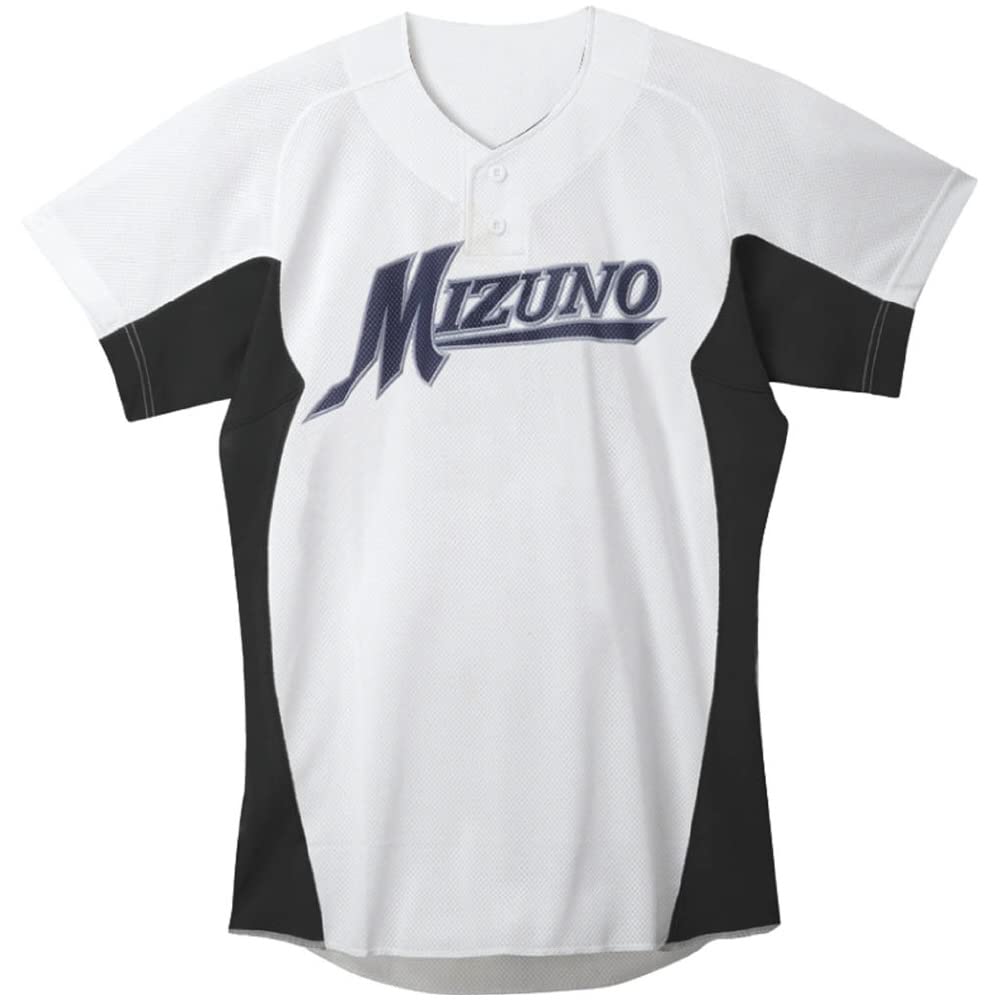 

Mizuno Baseball Apparel Practice White x Black Shirt, Semi-Half Button, 12JC5F42,