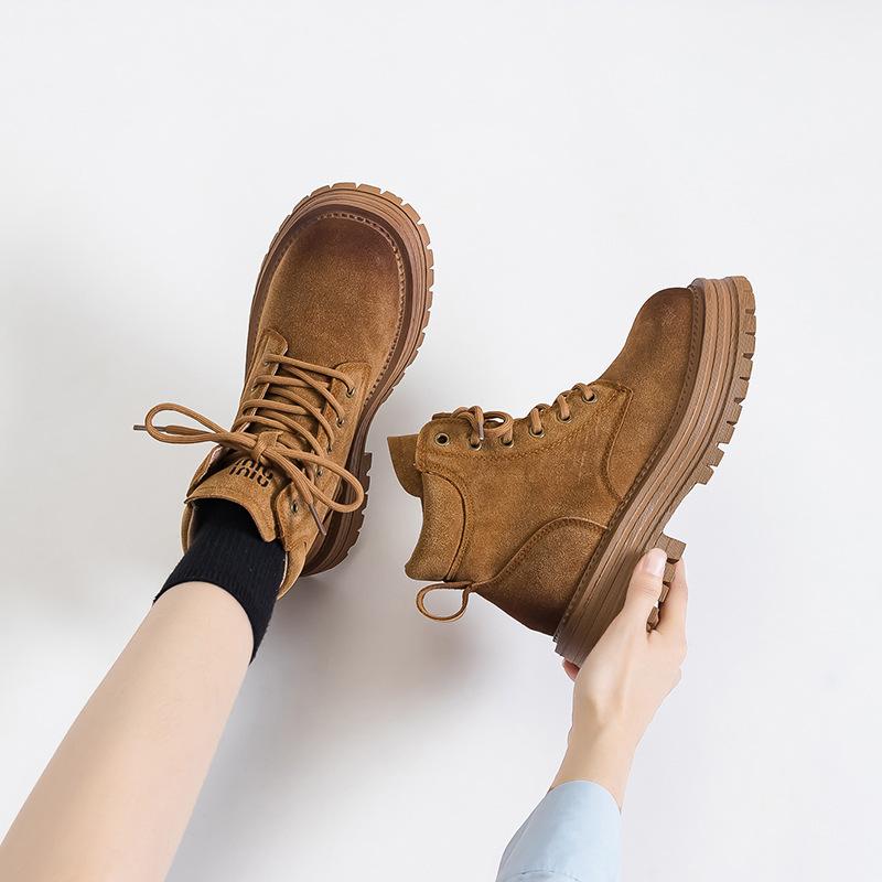 Thick-soled leather Martin boots for women's autumn and winter new heightening matte casual versatile and comfortable