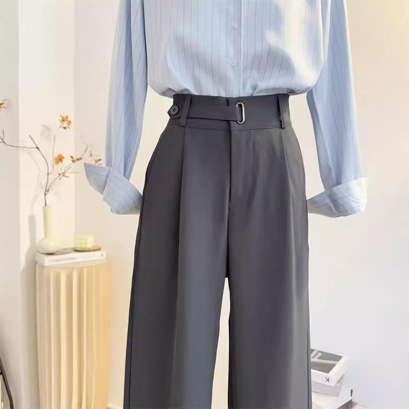 Women's High Waist Grey Suit Pants - Spring/Summer 2026: Straight, Loose, Slimming, and Casual.