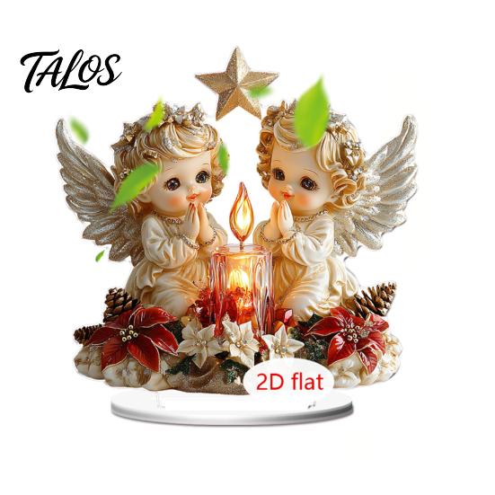LED Lighted Figurines 2D Acrylic Christmas Angel Figurine with Warm Lights, Glowing Holiday Tabletop Table Decorations Decor for Home Living