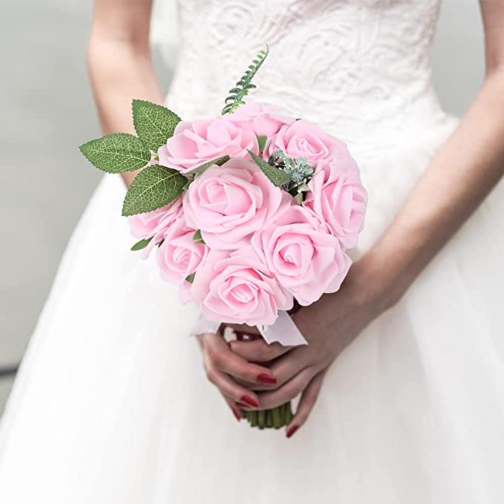 25Pcs Artificial Rose Foam Rose Fake Rose with Stem DIY Wedding Bouquet Bridal Shower Centerpiece Party Decoration Holiday Gift Floral Arrangements
