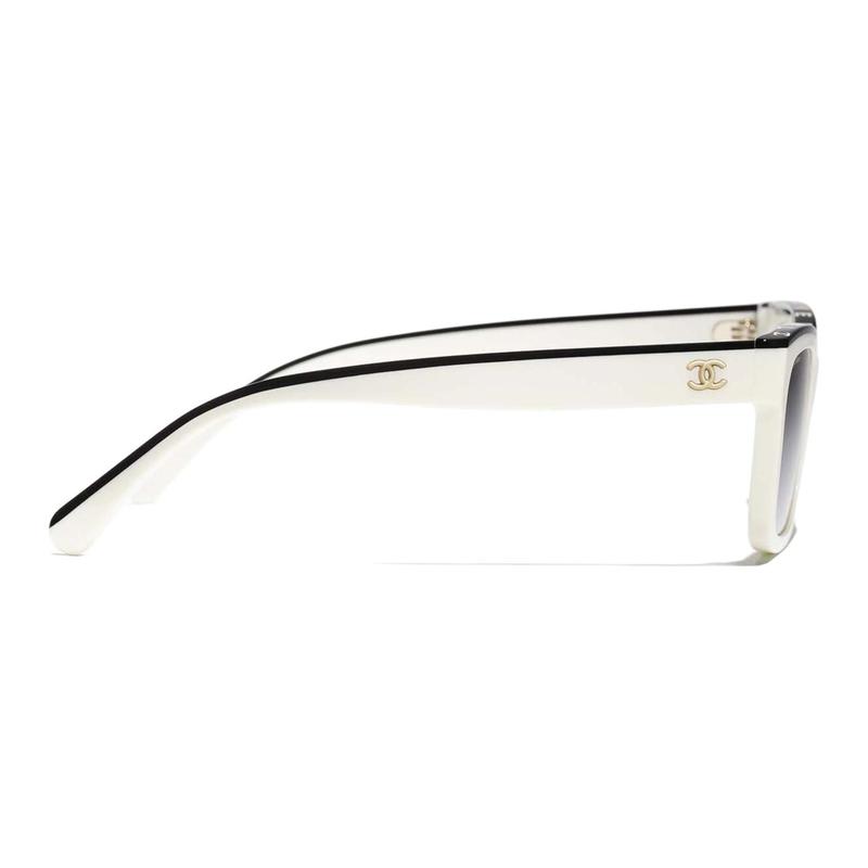Chanel Temple Logo Irregular Sunglasses Women's White