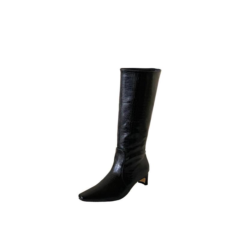 2025 autumn and winter new square head thick heel high heel temperament French fashion sexy beautiful women boots straight boots