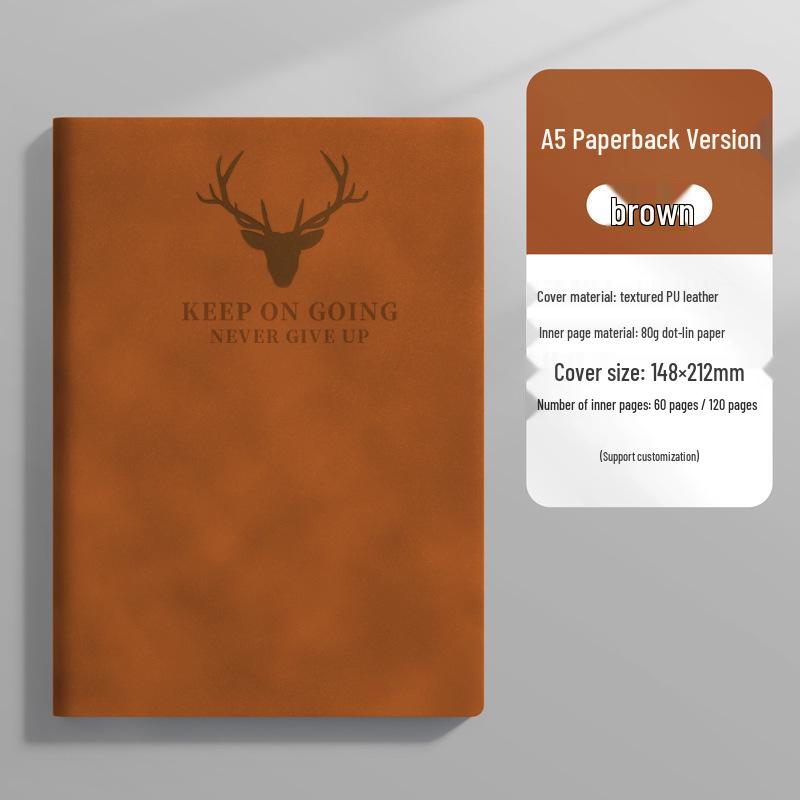 Custom Logo A5 Soft Leather Notebook with Deer Head for Business Meetings
