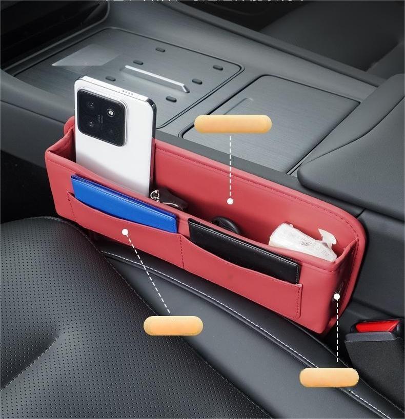 Durable Modern Multifunctional Anti-Slip Premium PU Leather Car Seat Side Pocket Gap Organizer with Customized Color