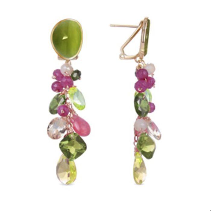 Boucles d'oreilles - LUXENTER - Urilys - Argent 925 - Or jaune 18k - Œil de chat vert