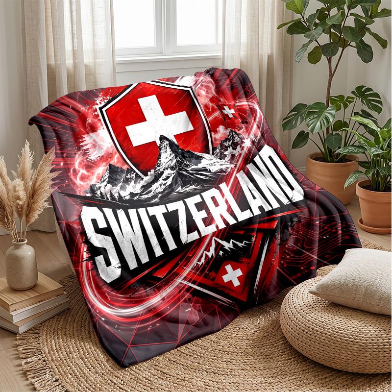 Coperta in Flanella Stampata Calda e Morbida per Calcio Svizzero, Amica della Pelle, Decorativa per Divano, Letto, Uso Quotidiano