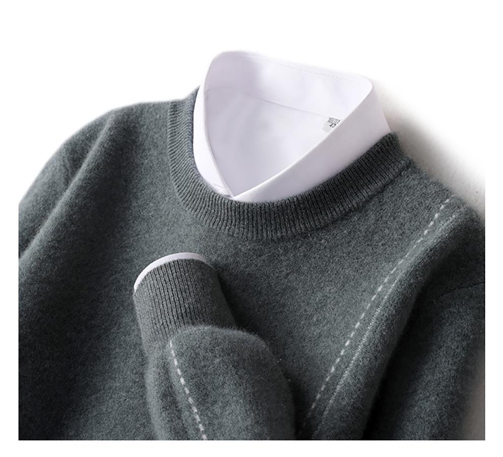 Men's Loose Round Neck 100% Wool Autumn & Winter Thick Knit Pullover Sweater