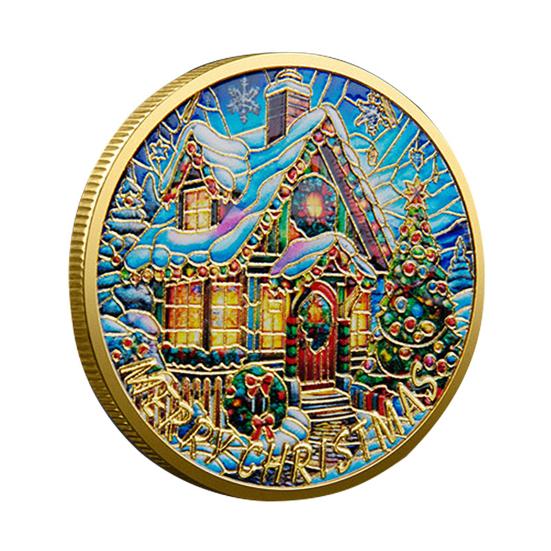 

Рождественские монеты Санты, двухсторонняя коллекционная монета из сплава, красочный узор, праздничная сувенирная монета на Рождество H