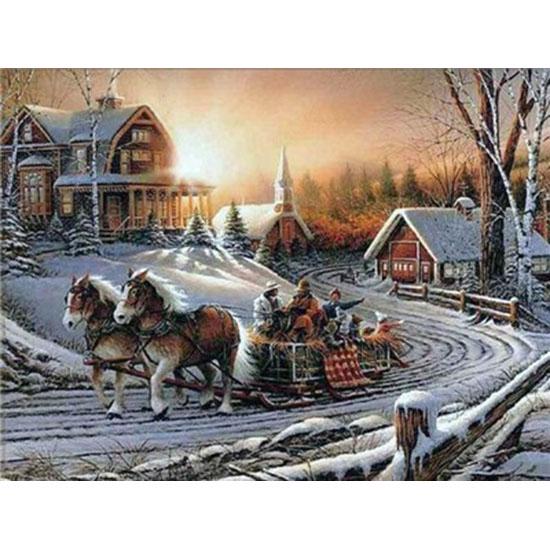 Huacan Full Square Diamond Painting Landscape Diamond Embroidery Snow Scene Picture Rhinestone Mosaic Painting