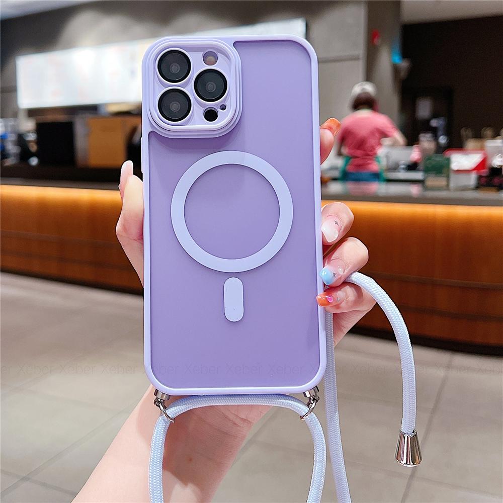 Crossbody Lanyard Cord Rope Necklace For Magsafe Magnetic Case For iPhone 17 16 15 11 12 13 14 Pro Max Matte Clear Charge Cover