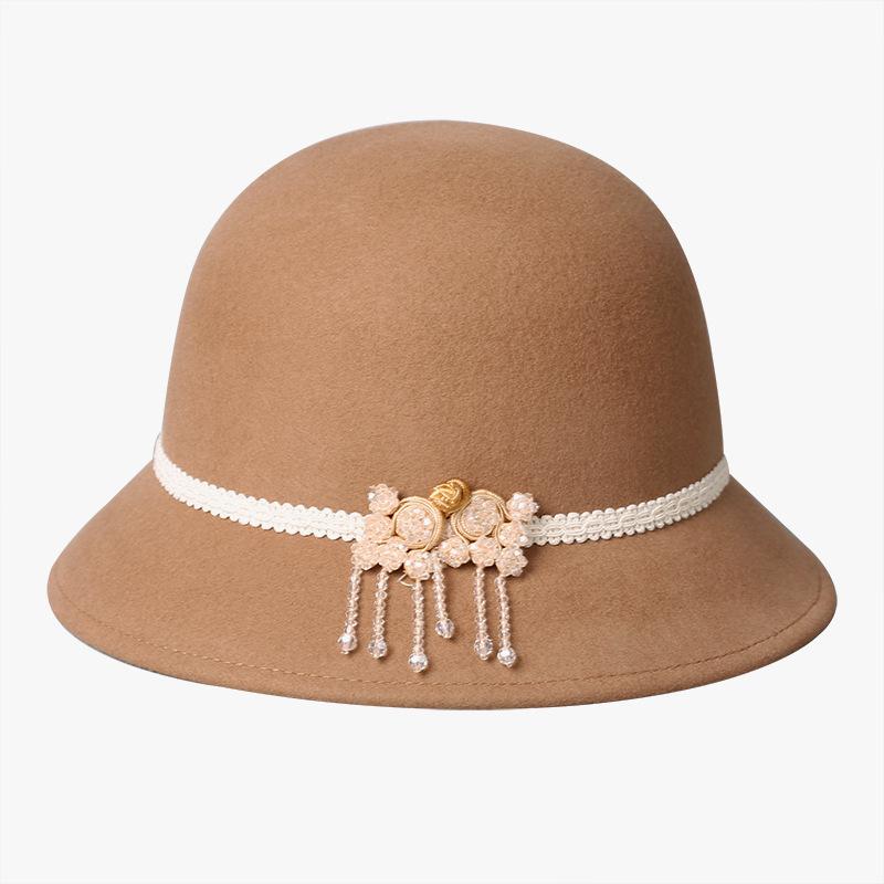 White small fragrant pearl wool top hat female British socialite retro elegant French autumn and winter versatile hat