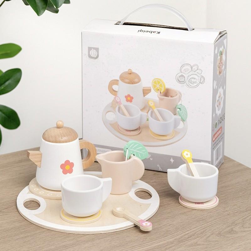 Wooden Childrens Tea Set With Pretend Play Kitchen Role Play For Kids