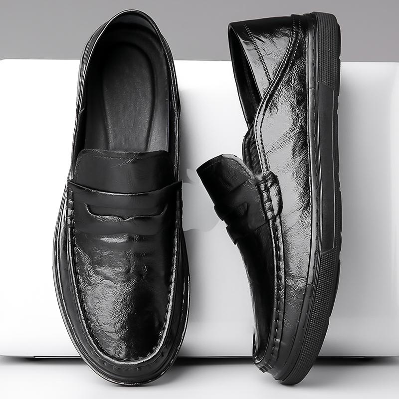 Fashion Men's Microfiber Leathe Slip on Shoes Soft Anti-slip Rubber Loafers Business Male Casual Leather Shoes Driving Flats Moccasins