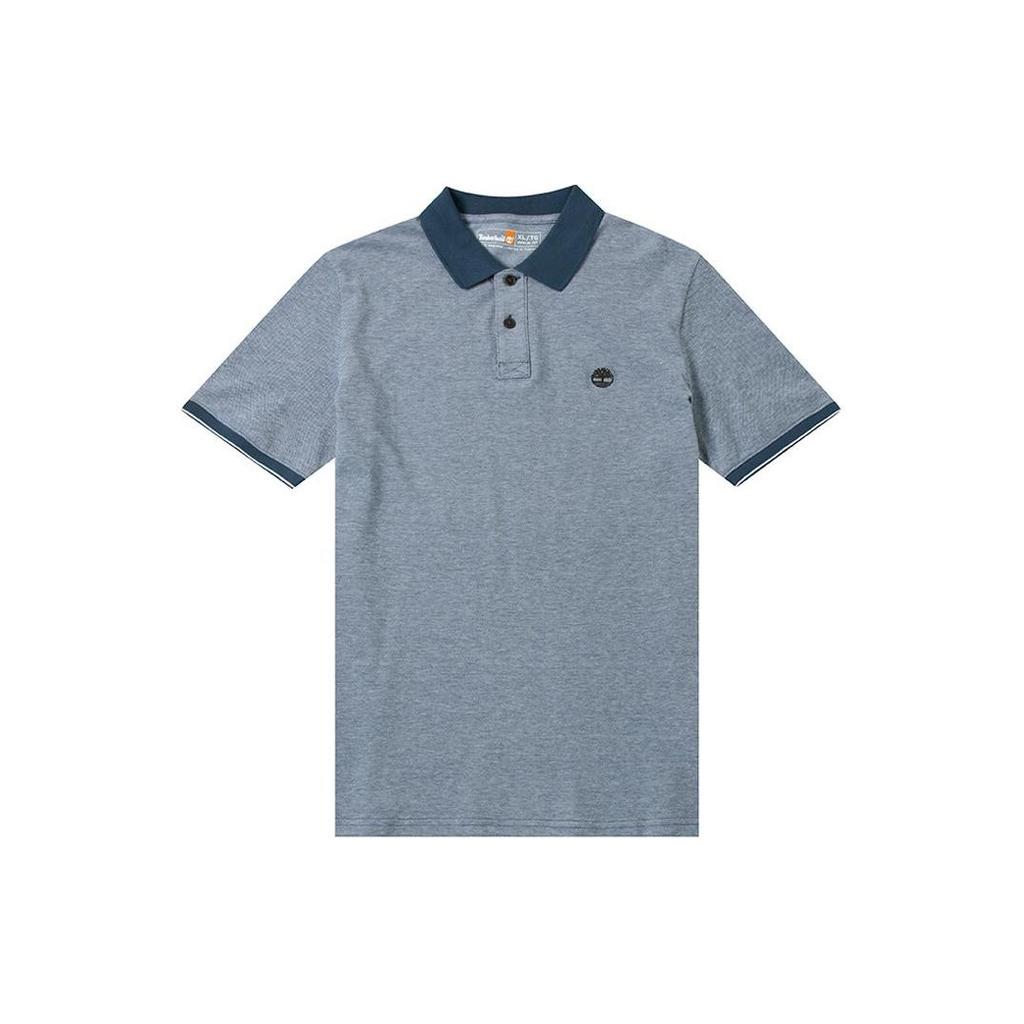 Timberland Color Block Logo Embroidered Outdoor Casual Short Sleeve Polo Shirt Men Polo Shirts Blue A2PFM-288