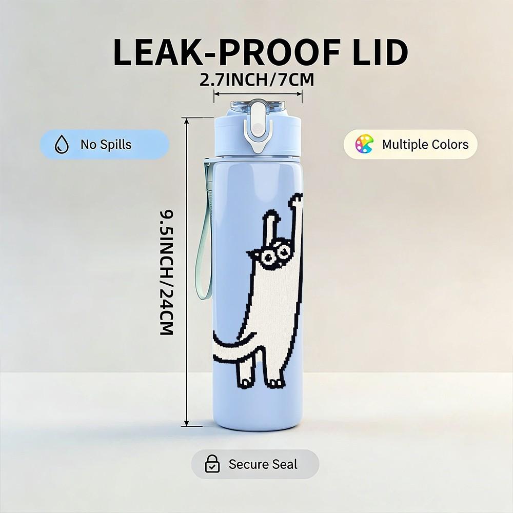 1PC Funny Long Tail Cat 750ml Color Plastic Sports Water Bottle Leakproof Flip Straw Lid Suitable for Sports Office Home Use