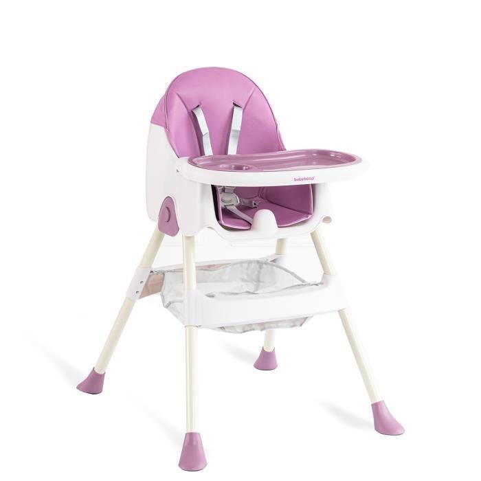 K IKIDO Chaise haute bébé, chaise bébé pliable avec plateau repas amovible rehausseur 2 en 1 table à manger pour enfants - Rose