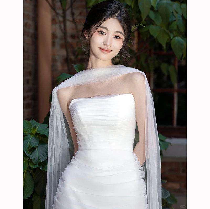 Silk Wedding Veil & Scarf Set for Bride Photoshoot