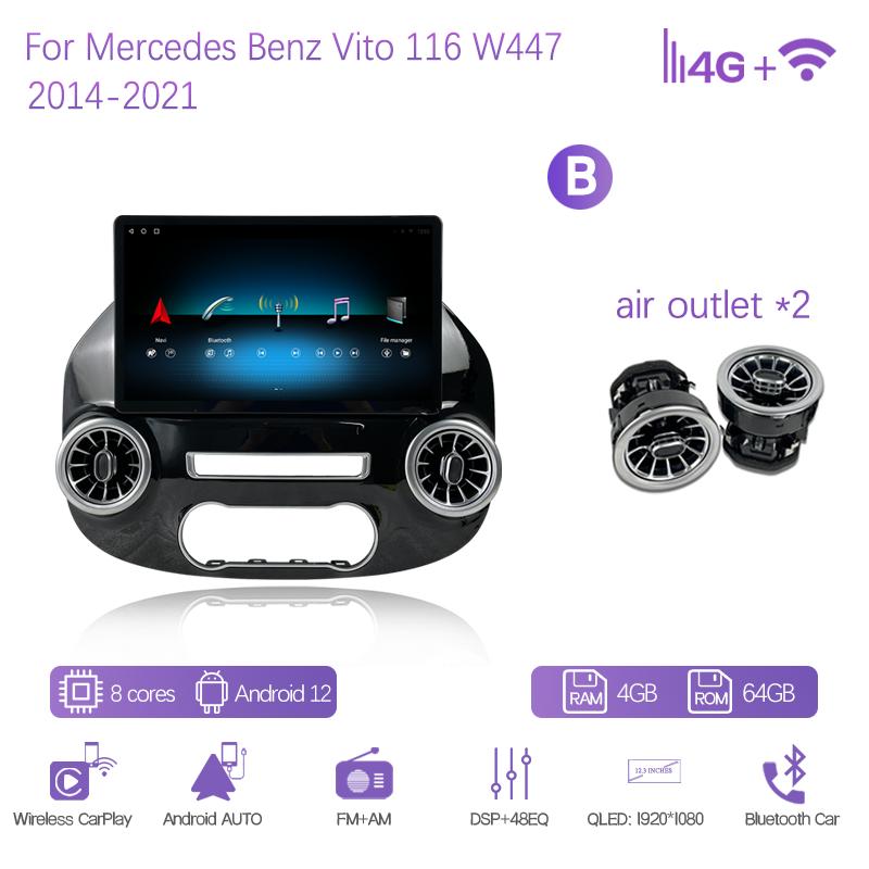 13.9Inch For Mercedes Benz Vito W447 2014-2025 Car Multimedia Player GPS Navigation Radio Android12 8+256G CarPlay 4G 360Camera