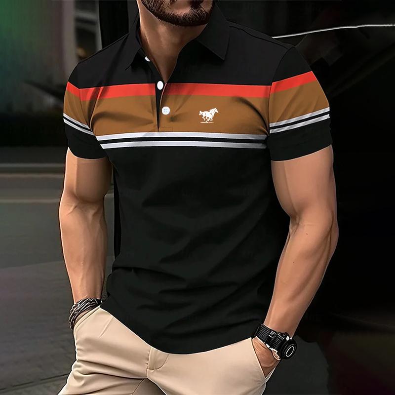 Haine de vară pentru bărbați Mânecă scurtă cu dungi Polo pentru bărbați Casual Elasticitate Polo pentru golf Topuri