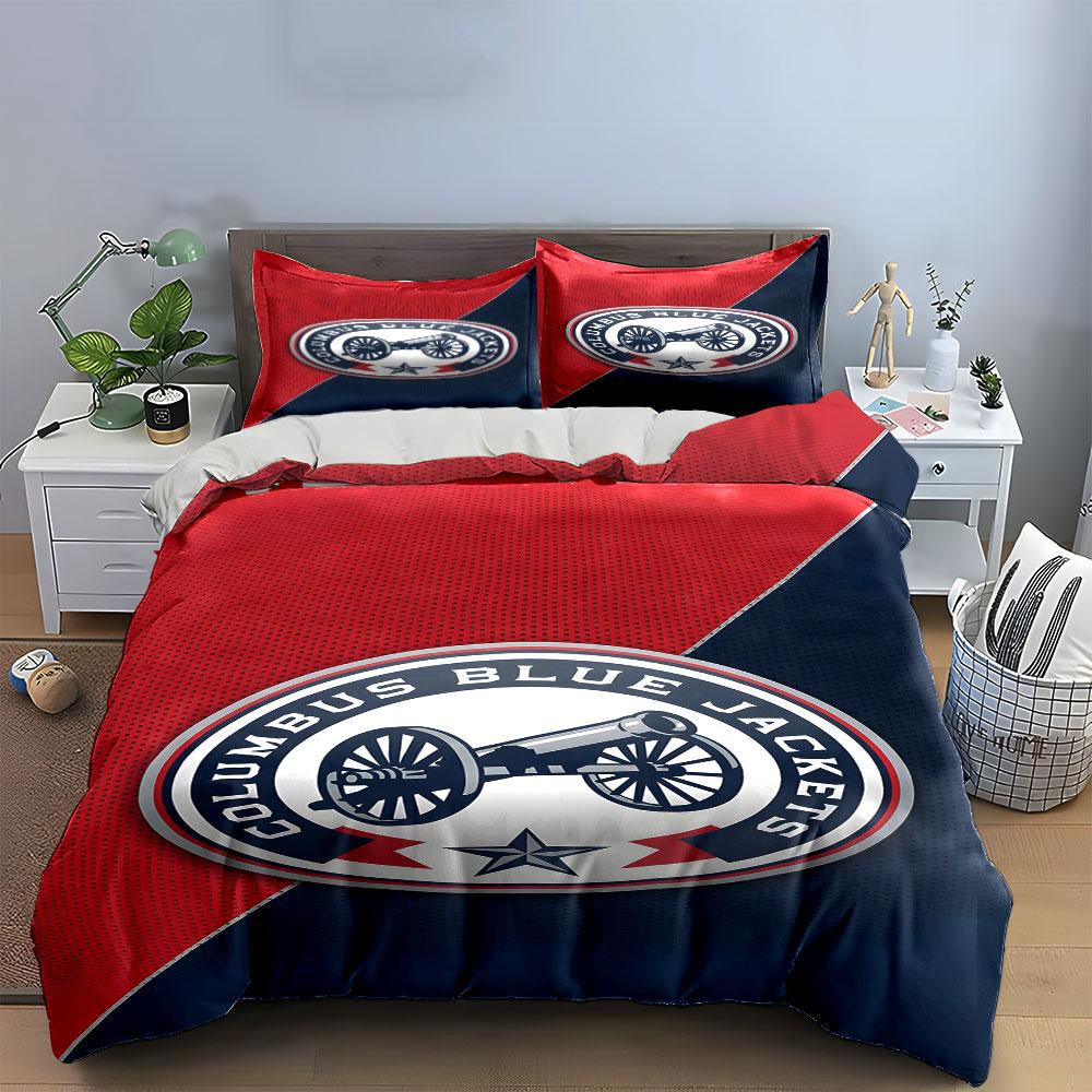 "Columbus Blue Jackets Cannon Logo Design" Print Bedding Set Duvet Cover Pillowcases (1* Duvet Cover 2* Pillowcases Do Not Include Comforter)