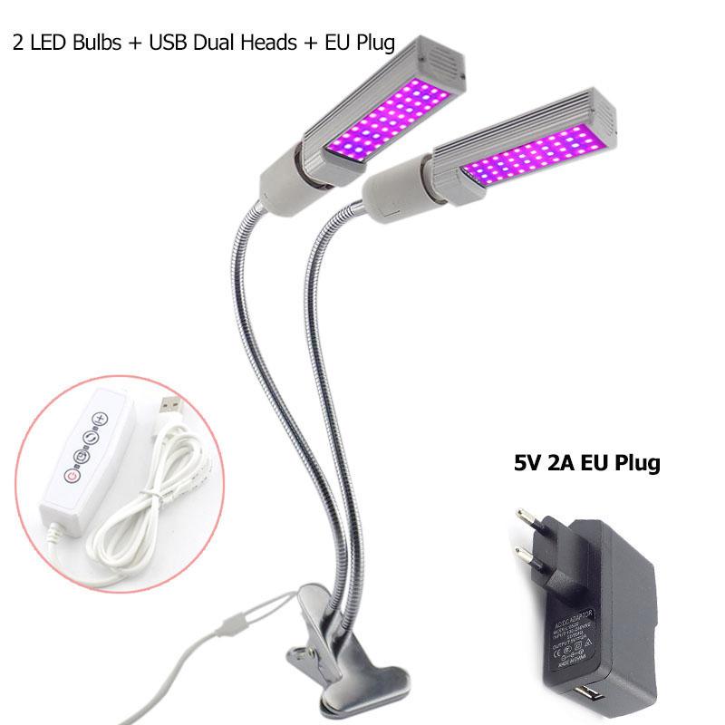 

Двойная светодиодная фитолампа для растений Фитолампа для комнатных растений Фитолампа для растений 5 В USB Таймер для помещений гроубокс для теплицы гроубокс 2 Bulb Dual Heads EU