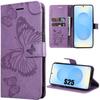 Protective Case - BOOLING - Samsung Galaxy S25 - Leather Effect - Butterfly Pattern - Purple